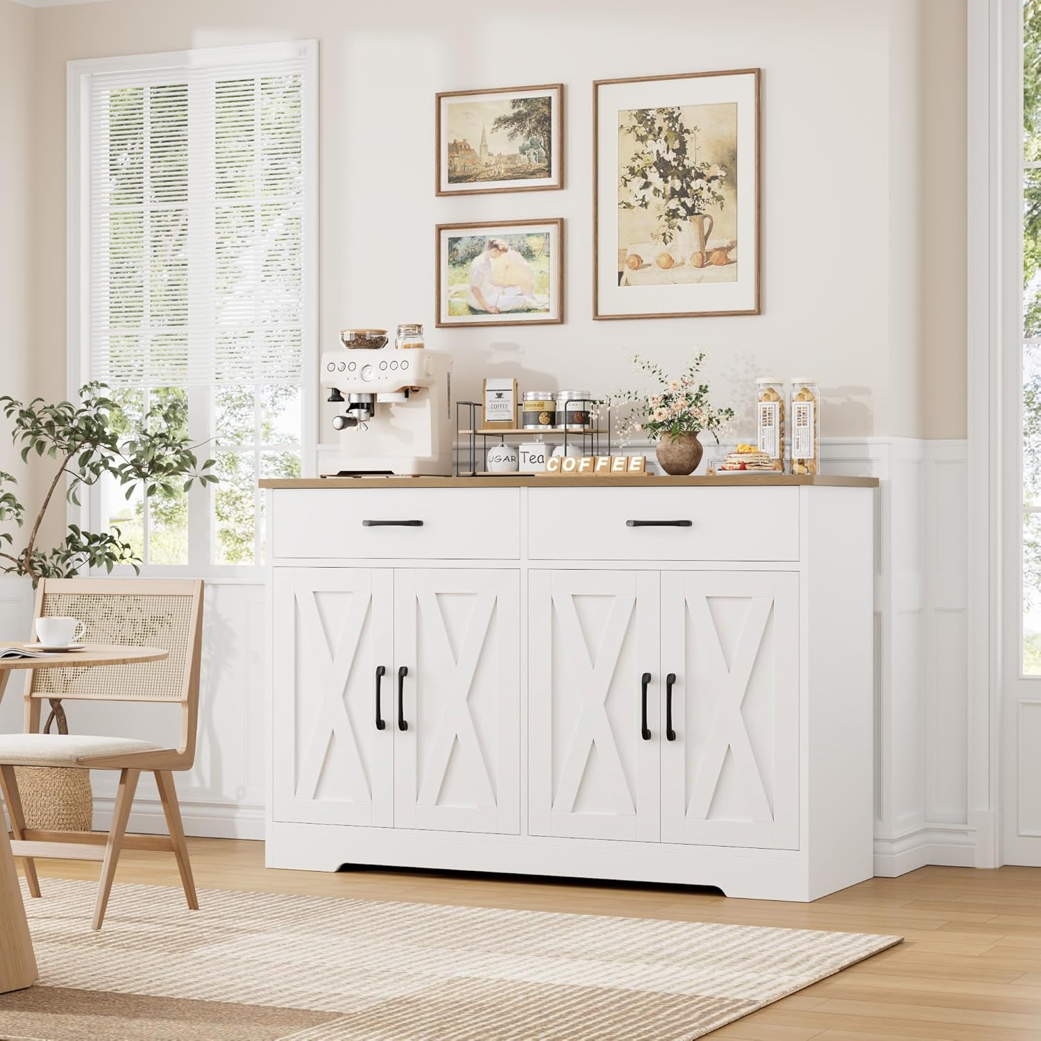 HOSTACK Cabinet Drawers Farmhouse Sideboard