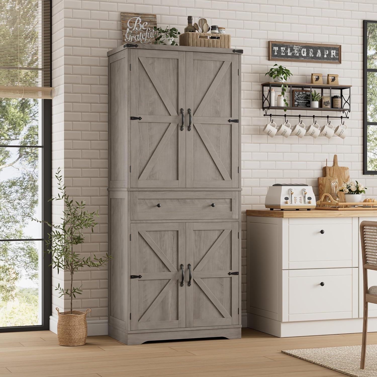 HOSTACK Cabinet Farmhouse Kitchen Freestanding