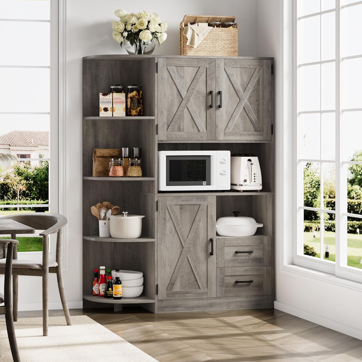 HOSTACK Farmhouse Freestanding Sideboard Microwave
