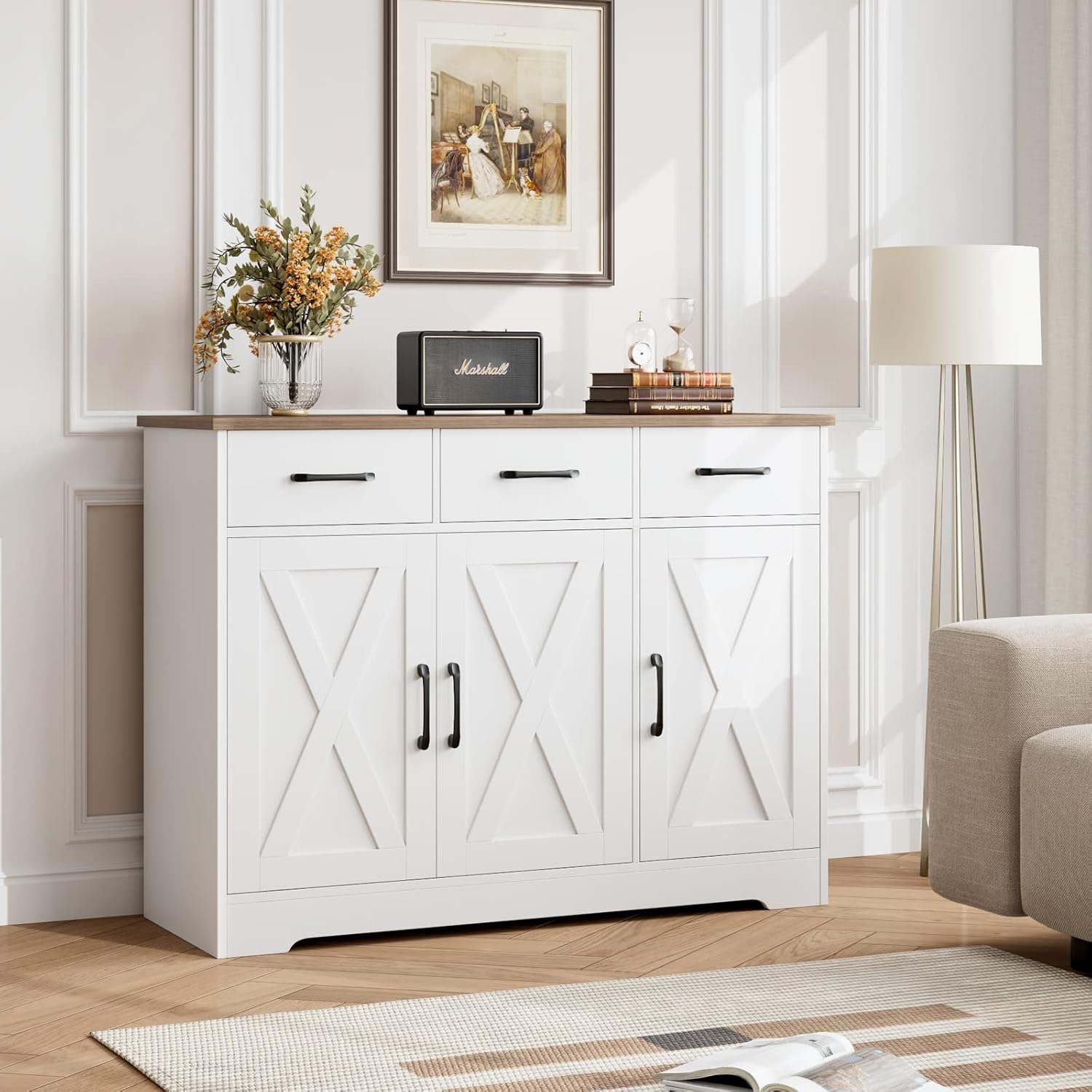 HOSTACK Farmhouse Sideboard Cabinet Storage