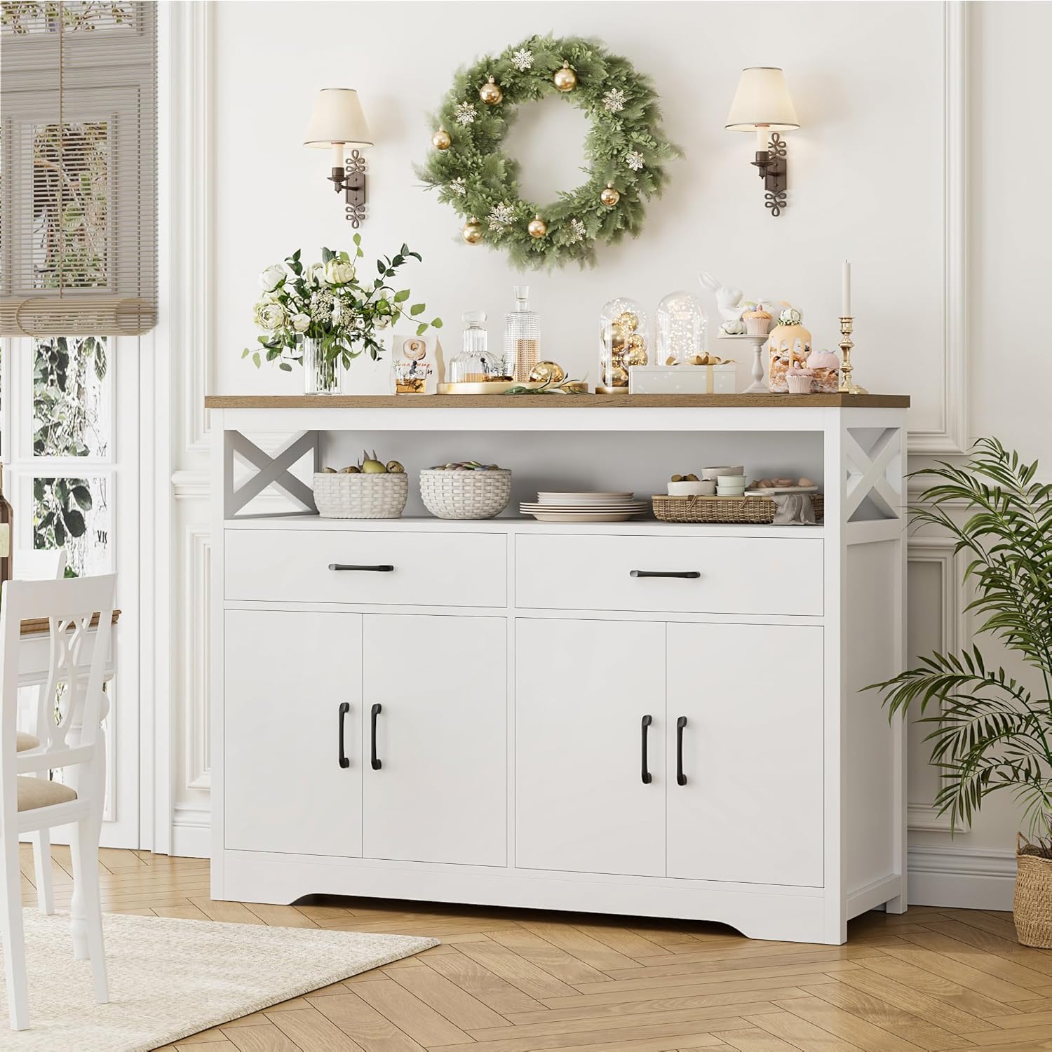 HOSTACK Farmhouse Sideboard Cabinet Microwave