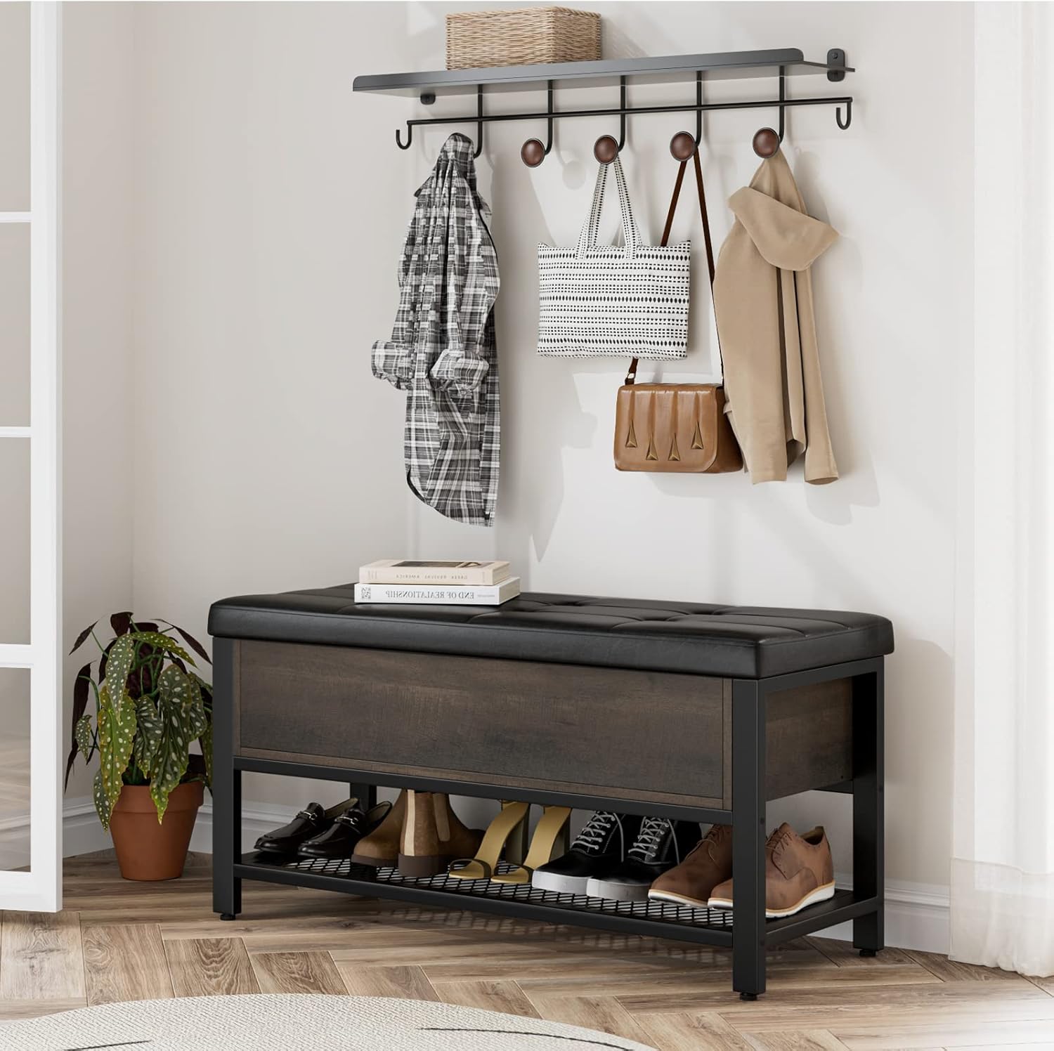 HOSTACK Storage Entryway Flip-Open Ottoman